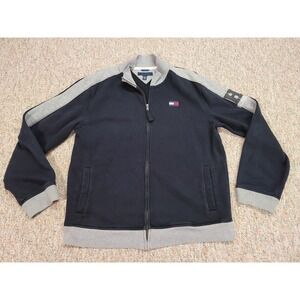 Tommy Hilfiger Sweater Mens XL Black Grey High Neck Jumper Full Zip Casual